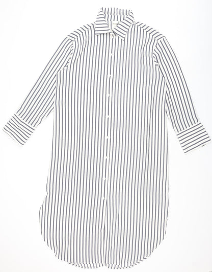 H&M Womens Grey Striped Polyester Shirt Dress Size S Collared Button