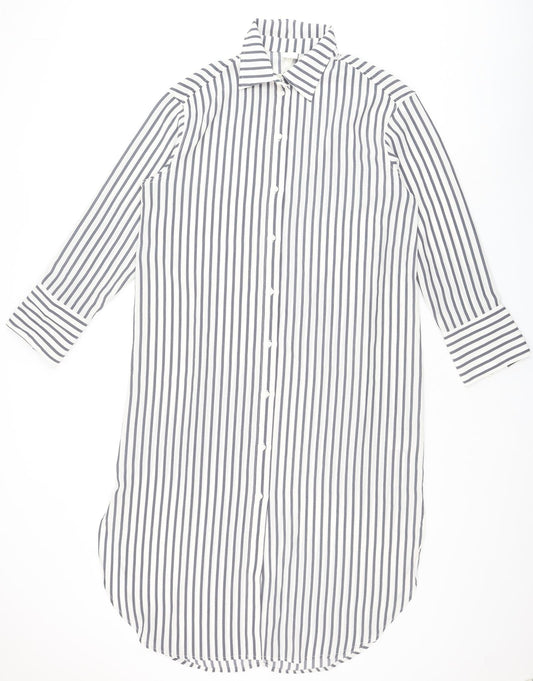 H&M Womens Grey Striped Polyester Shirt Dress Size S Collared Button