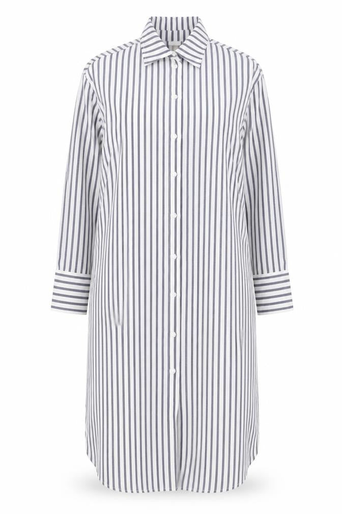 H&M Womens Grey Striped Polyester Shirt Dress Size S Collared Button