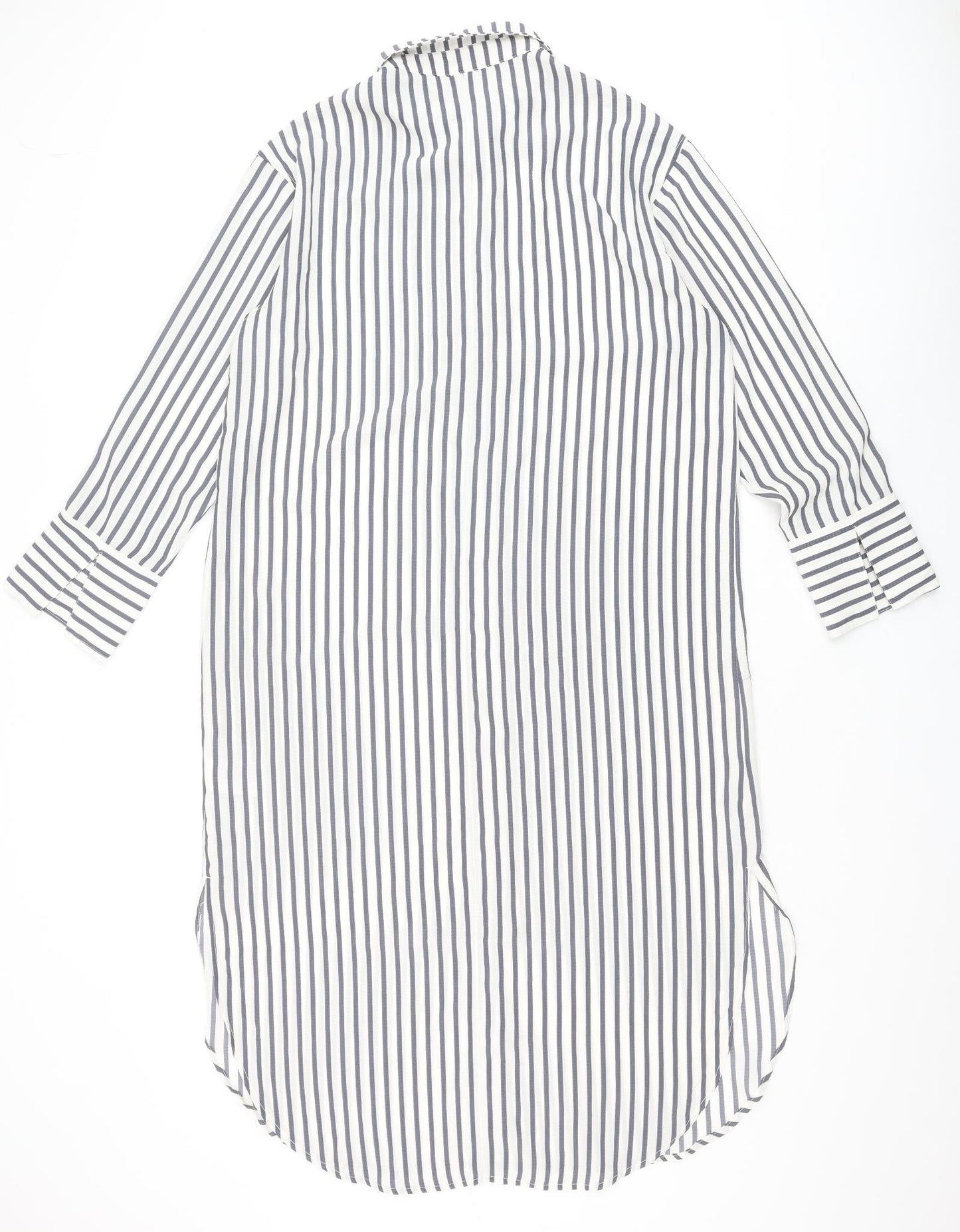 H&M Womens Grey Striped Polyester Shirt Dress Size S Collared Button