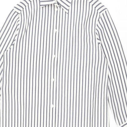 H&M Womens Grey Striped Polyester Shirt Dress Size S Collared Button