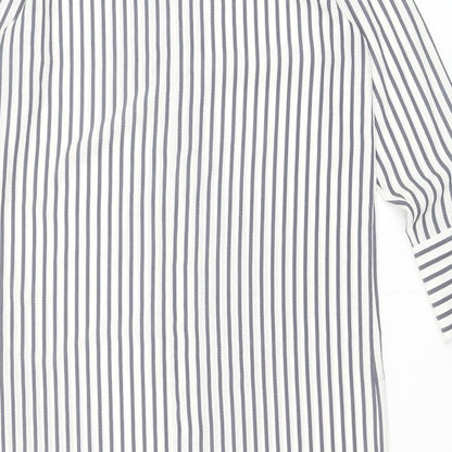 H&M Womens Grey Striped Polyester Shirt Dress Size S Collared Button