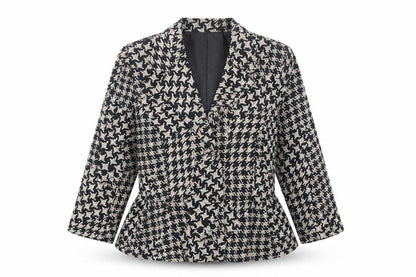 Fusion Womens Black Geometric Jacket Blazer Size XL Button