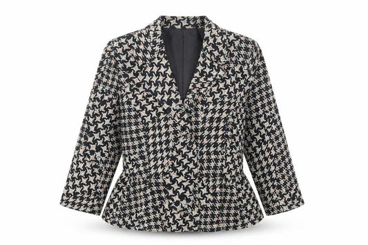 Fusion Womens Black Geometric Jacket Blazer Size XL Button