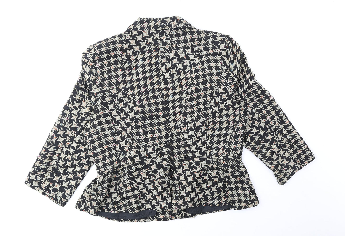 Fusion Womens Black Geometric Jacket Blazer Size XL Button