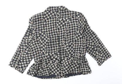 Fusion Womens Black Geometric Jacket Blazer Size XL Button