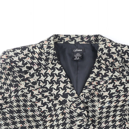 Fusion Womens Black Geometric Jacket Blazer Size XL Button
