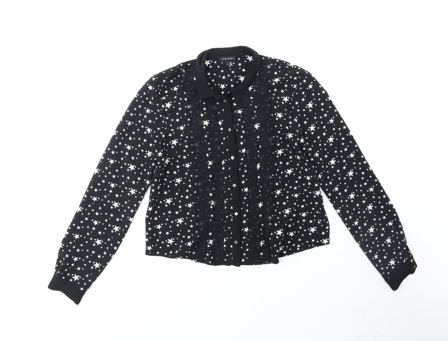 Womens UK Size 8 River Island Black Basic Button-Up