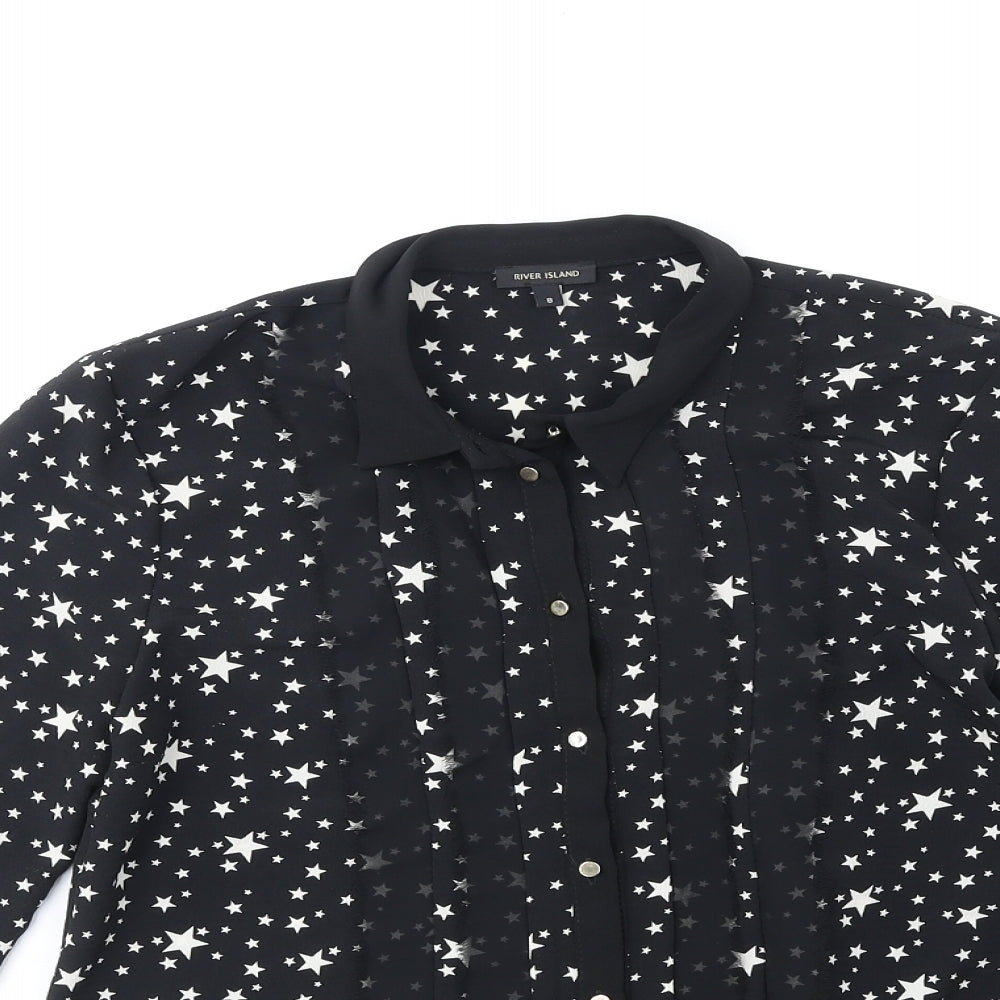 Womens UK Size 8 River Island Black Basic Button-Up