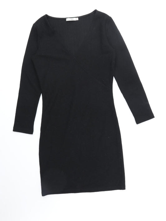 Mango Womens Black Polyester A-Line Size S V-Neck Pullover