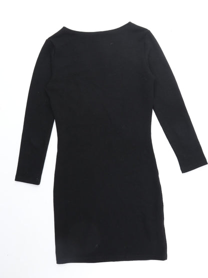 Mango Womens Black Polyester A-Line Size S V-Neck Pullover