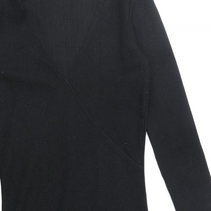 Mango Womens Black Polyester A-Line Size S V-Neck Pullover