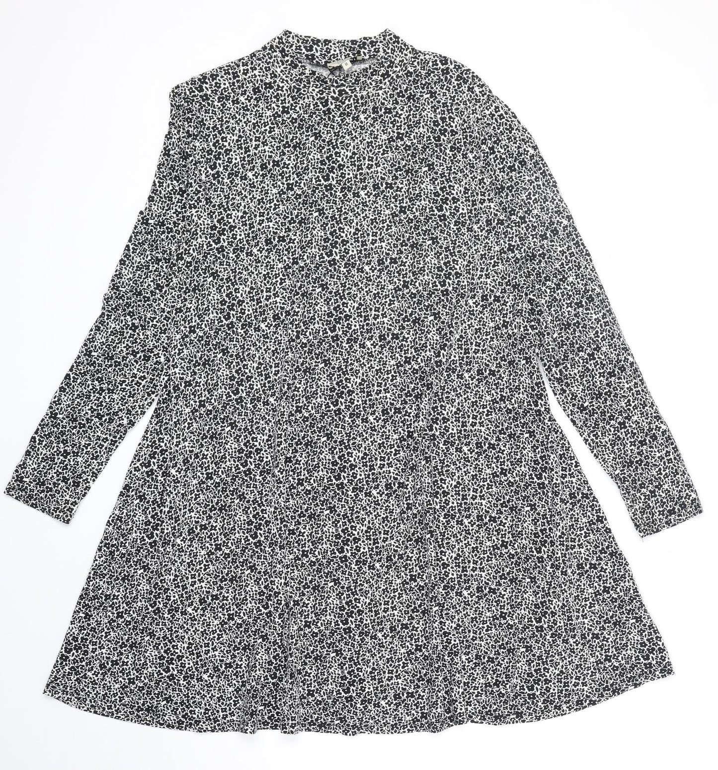 Papaya Womens Black Floral Viscose Fit & Flare Size M Round Neck Pullover