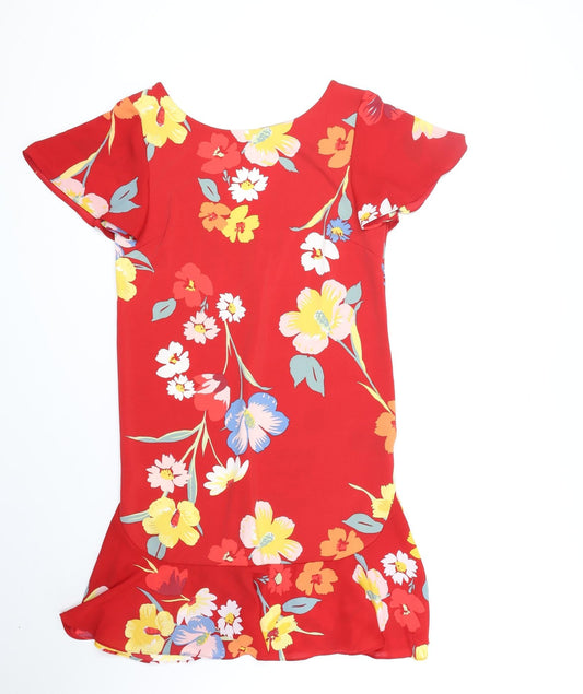 NEXT Womens Red Floral Polyester A-Line Size 8 V-Neck Pullover