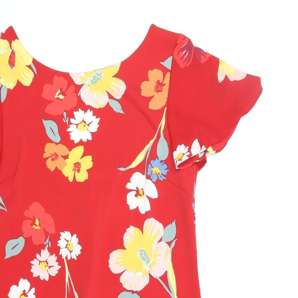 NEXT Womens Red Floral Polyester A-Line Size 8 V-Neck Pullover