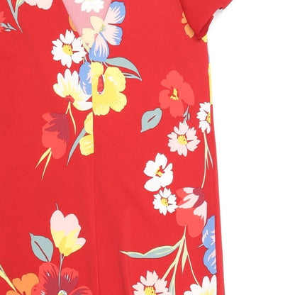 NEXT Womens Red Floral Polyester A-Line Size 8 V-Neck Pullover