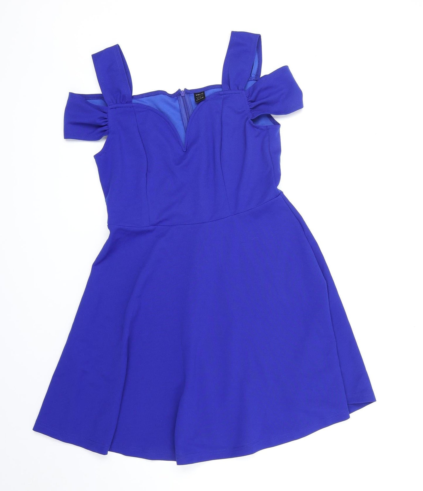 SheIn Womens Blue Polyester Fit & Flare Size M Sweetheart Zip - Cold Shoulder Detail