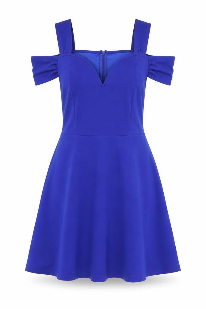 SheIn Womens Blue Polyester Fit & Flare Size M Sweetheart Zip - Cold Shoulder Detail