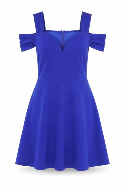 SheIn Womens Blue Polyester Fit & Flare Size M Sweetheart Zip - Cold Shoulder Detail