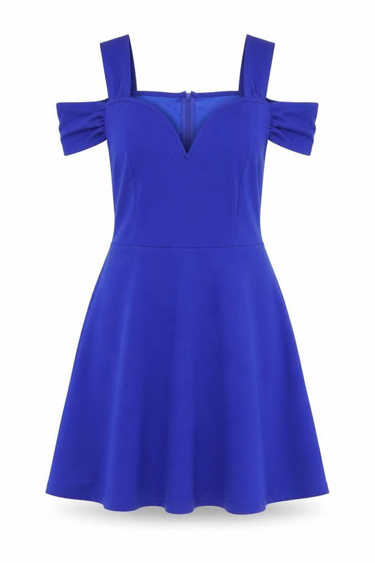 SheIn Womens Blue Polyester Fit & Flare Size M Sweetheart Zip - Cold Shoulder Detail