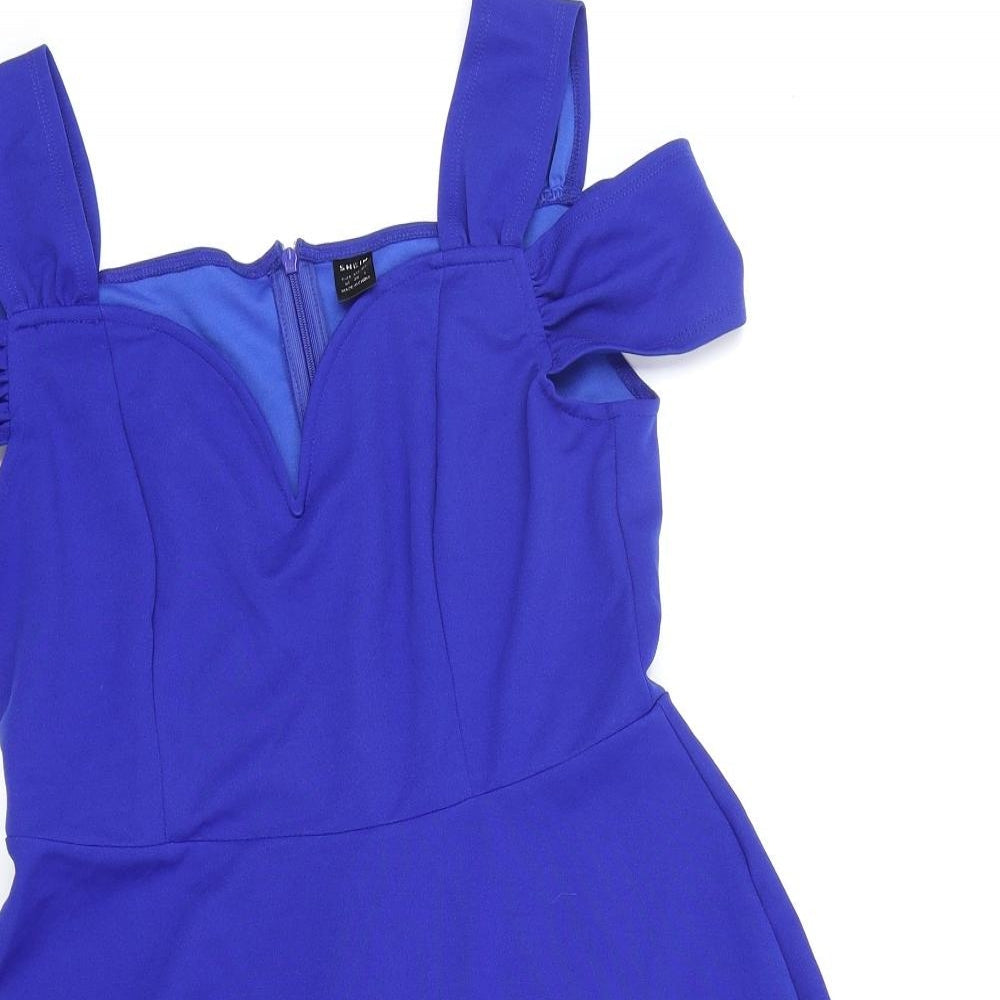 SheIn Womens Blue Polyester Fit & Flare Size M Sweetheart Zip - Cold Shoulder Detail