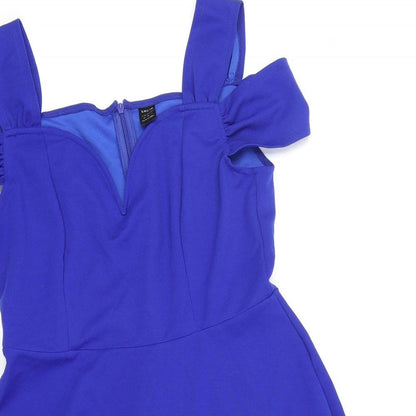 SheIn Womens Blue Polyester Fit & Flare Size M Sweetheart Zip - Cold Shoulder Detail