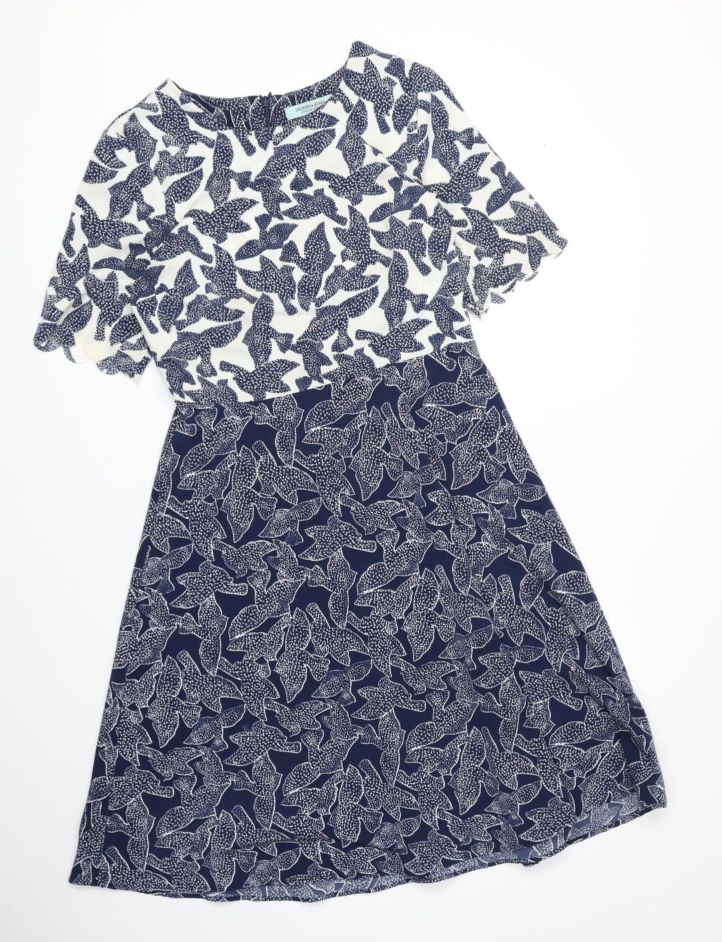 Dickens & Jones Womens Blue Geometric Polyester A-Line Size 10 Round Neck Zip - Bird