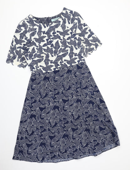 Dickens & Jones Womens Blue Geometric Polyester A-Line Size 10 Round Neck Zip - Bird