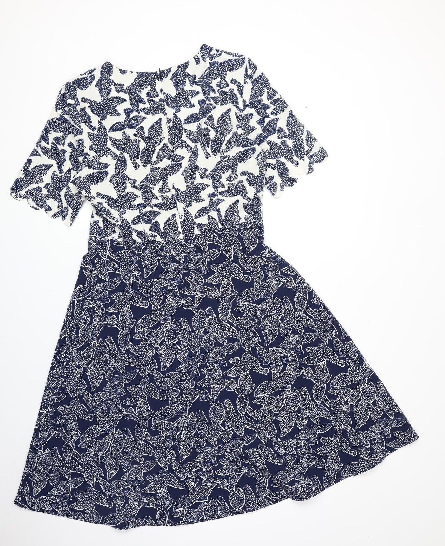 Dickens & Jones Womens Blue Geometric Polyester A-Line Size 10 Round Neck Zip - Bird