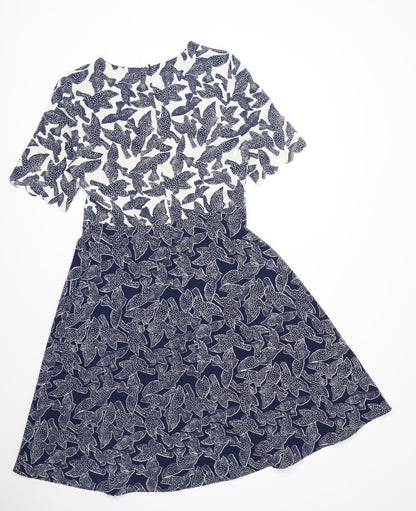 Dickens & Jones Womens Blue Geometric Polyester A-Line Size 10 Round Neck Zip - Bird