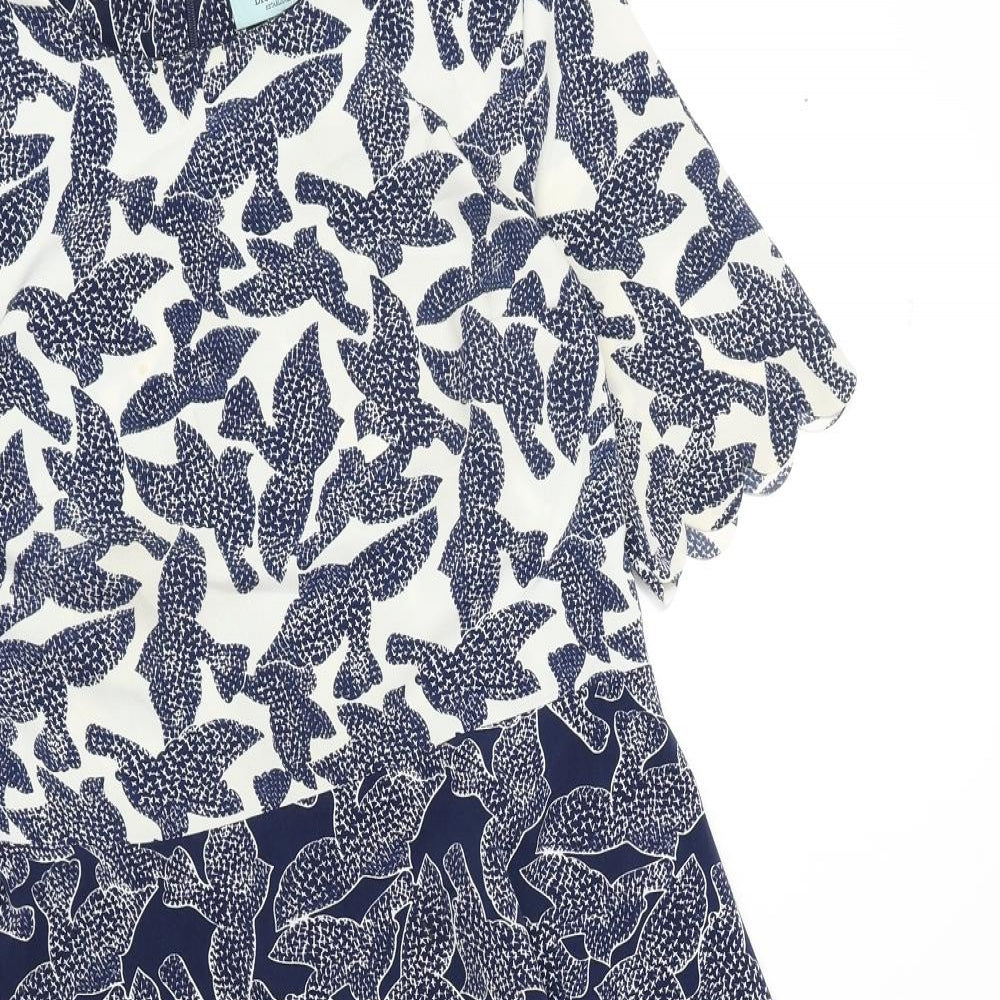 Dickens & Jones Womens Blue Geometric Polyester A-Line Size 10 Round Neck Zip - Bird