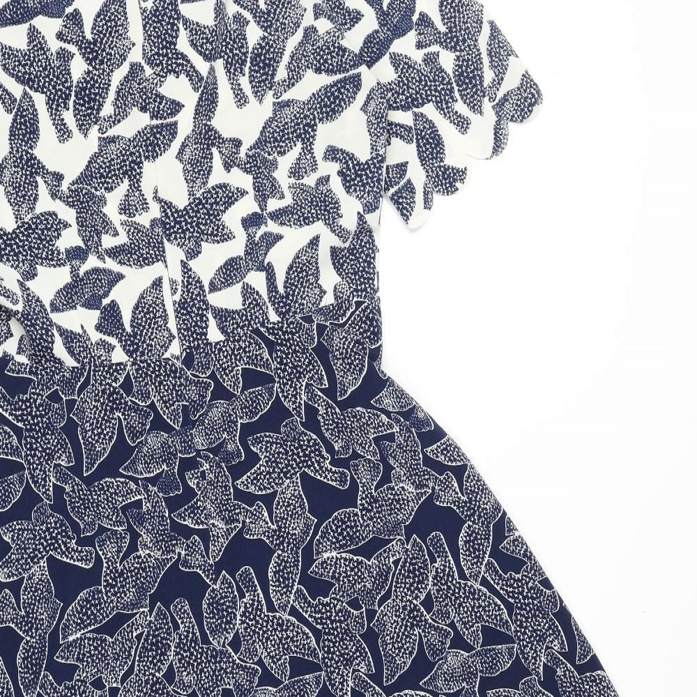 Dickens & Jones Womens Blue Geometric Polyester A-Line Size 10 Round Neck Zip - Bird