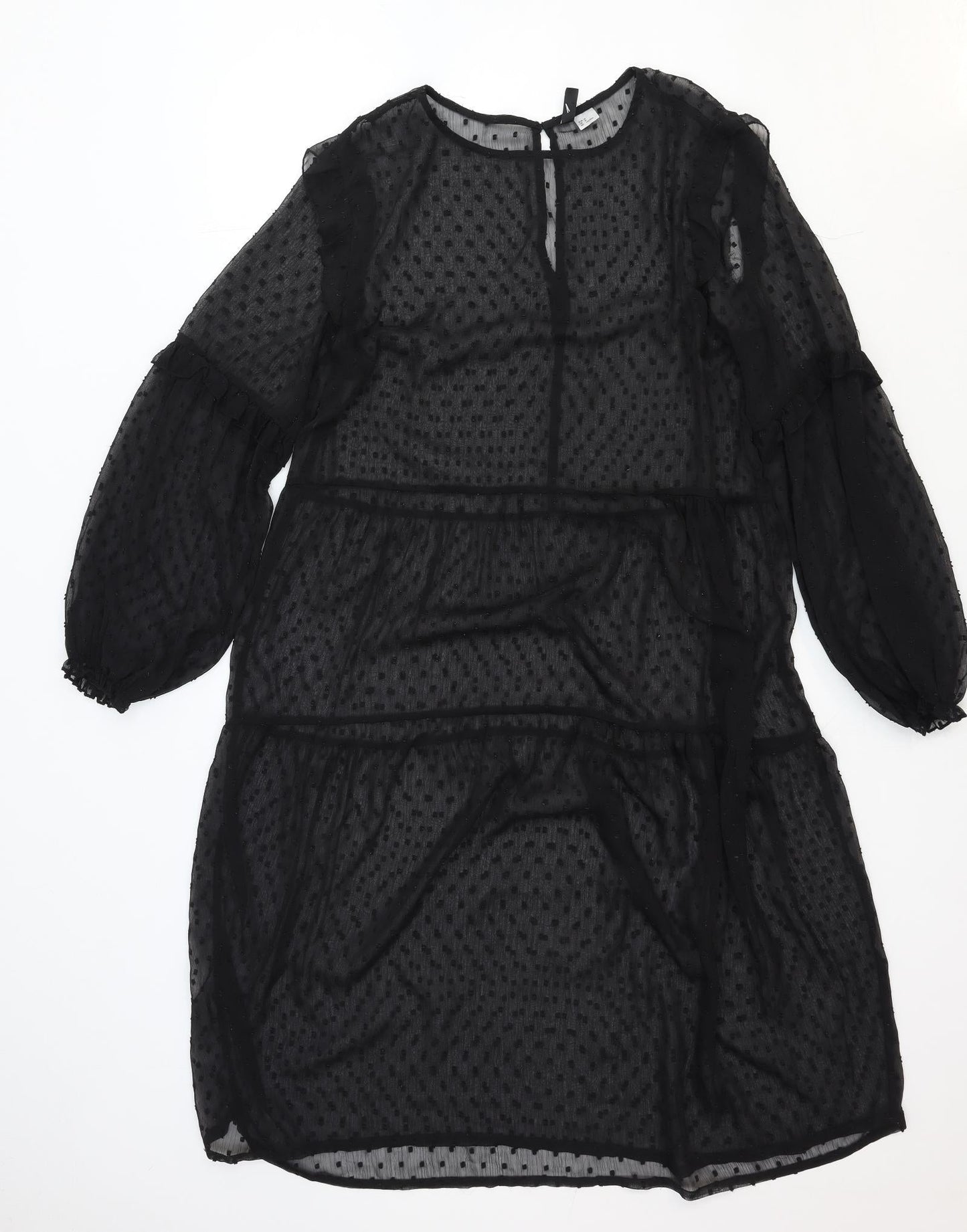 Divided by H&M Womens Black Polka Dot Polyester Trapeze & Swing Size M Round Neck Button