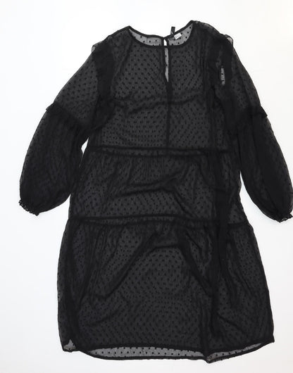 Divided by H&M Womens Black Polka Dot Polyester Trapeze & Swing Size M Round Neck Button