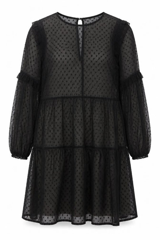 Divided by H&M Womens Black Polka Dot Polyester Trapeze & Swing Size M Round Neck Button