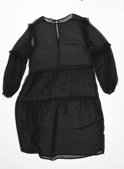 Divided by H&M Womens Black Polka Dot Polyester Trapeze & Swing Size M Round Neck Button