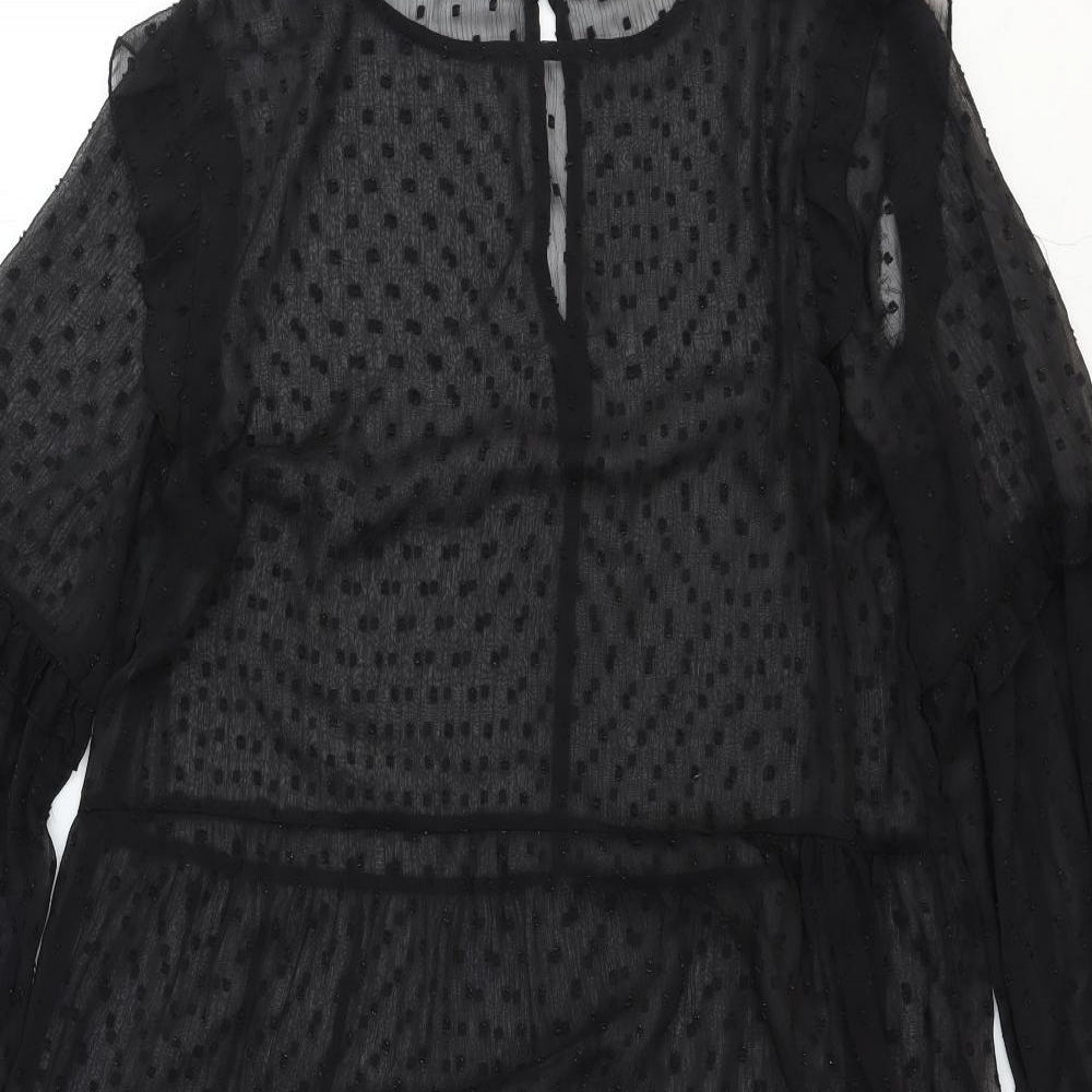 Divided by H&M Womens Black Polka Dot Polyester Trapeze & Swing Size M Round Neck Button