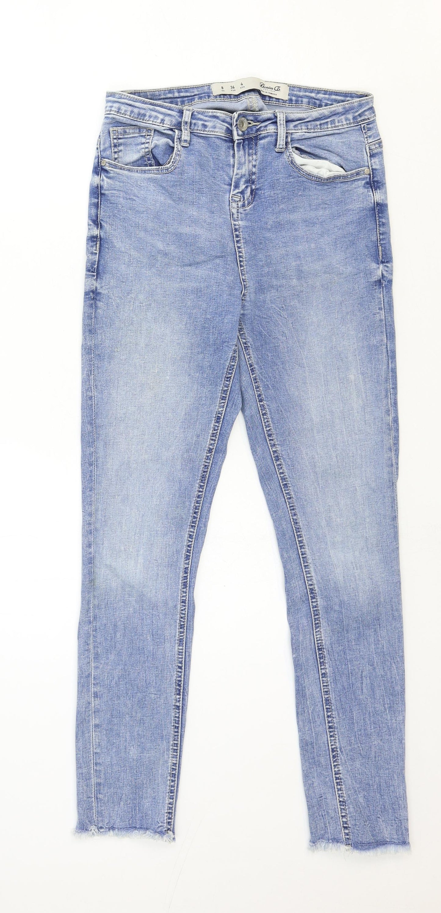 Denim & Co. Womens Blue Cotton Skinny Jeans Size 8 Regular Zip - Distressed Hems