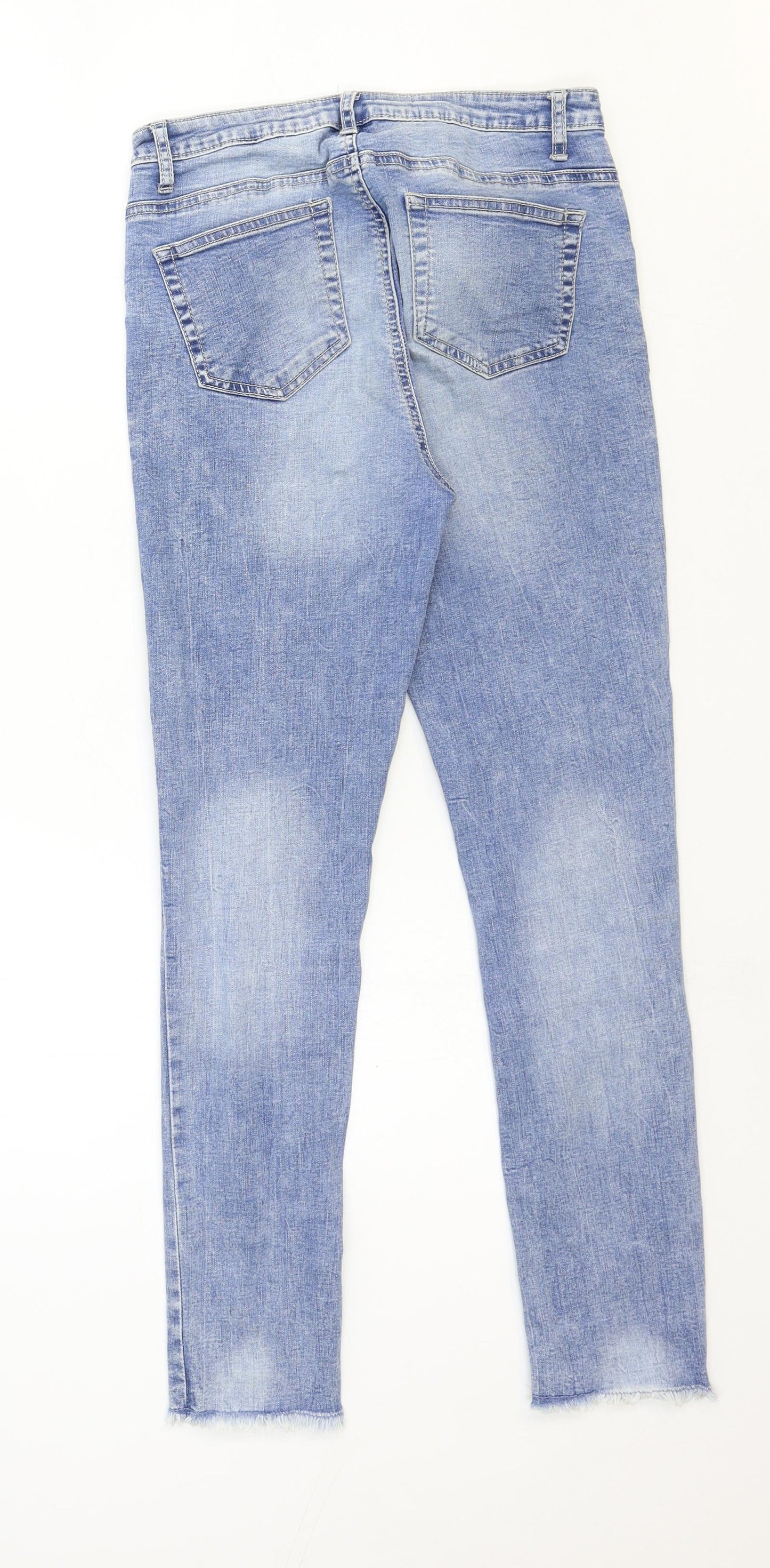 Denim & Co. Womens Blue Cotton Skinny Jeans Size 8 Regular Zip - Distressed Hems