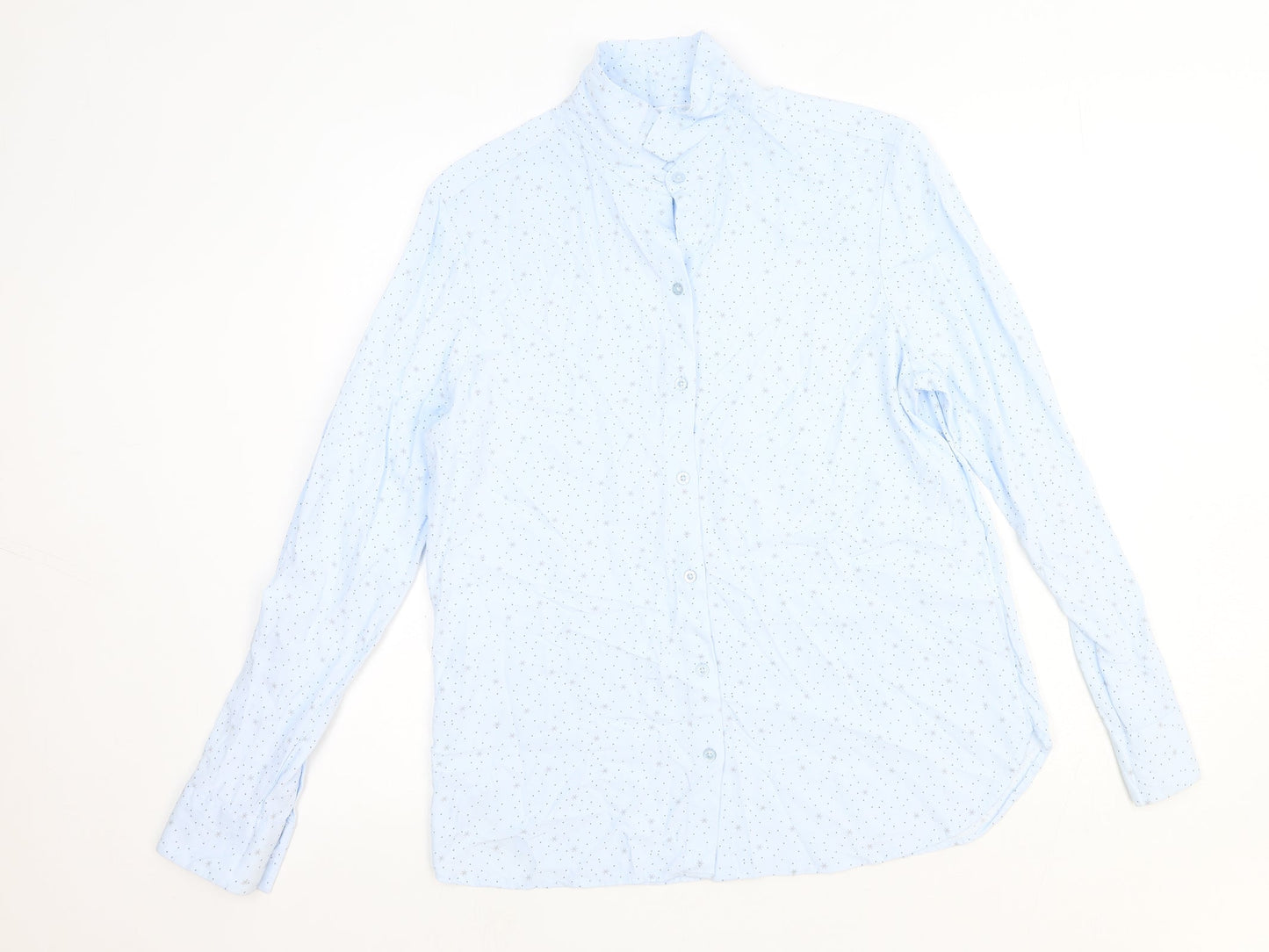Aziz Womens Blue Geometric Polyester Basic Button-Up Size L Collared - Star Pattern