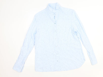 Aziz Womens Blue Geometric Polyester Basic Button-Up Size L Collared - Star Pattern