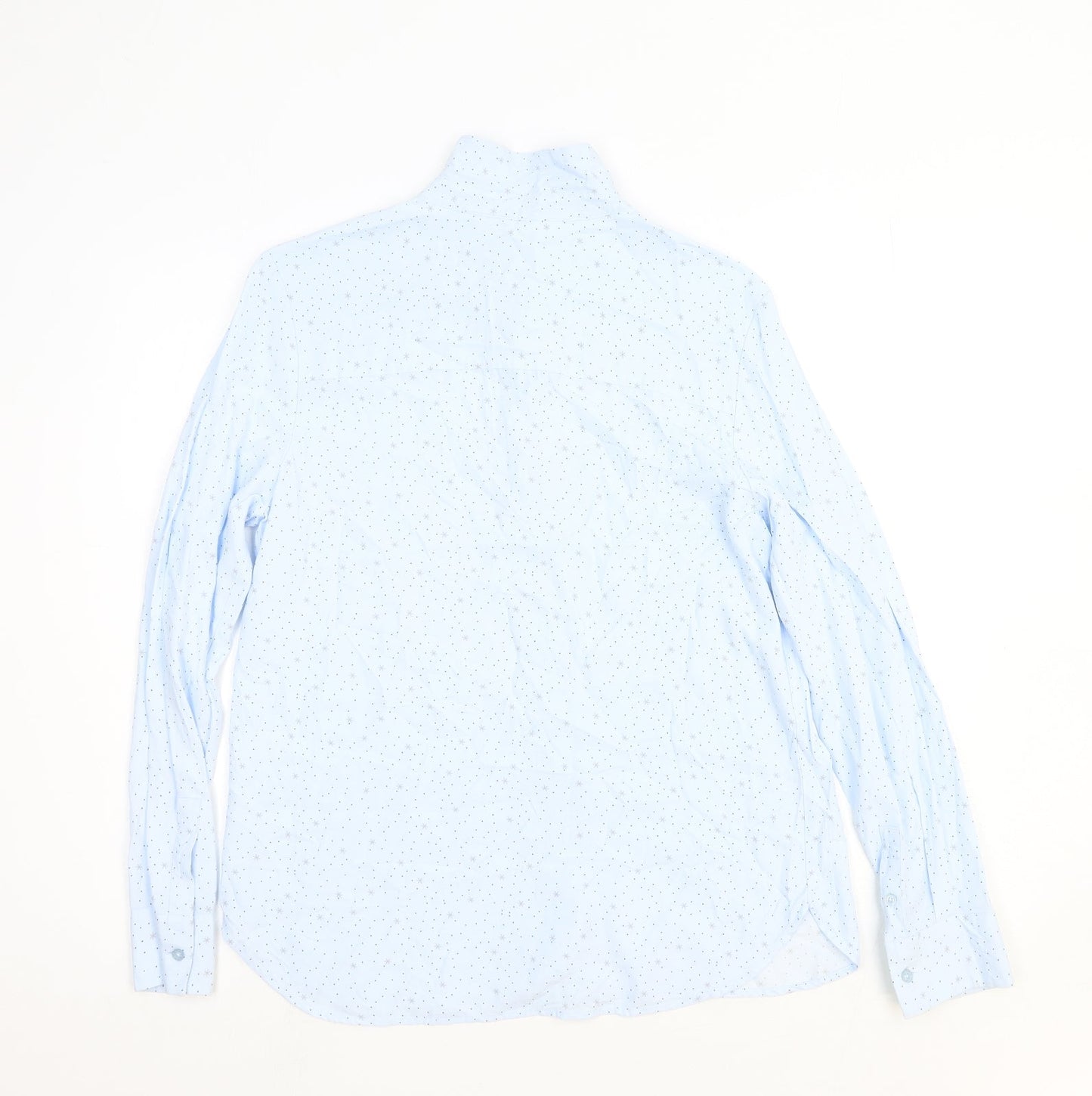 Aziz Womens Blue Geometric Polyester Basic Button-Up Size L Collared - Star Pattern