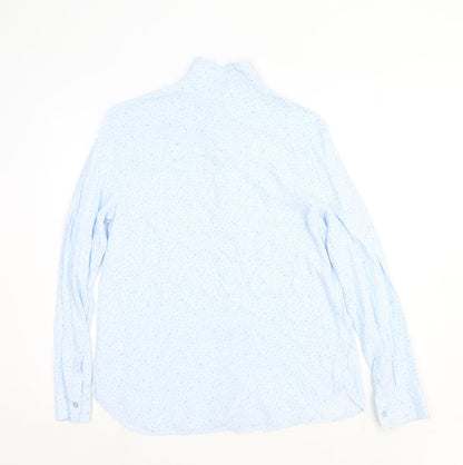 Aziz Womens Blue Geometric Polyester Basic Button-Up Size L Collared - Star Pattern