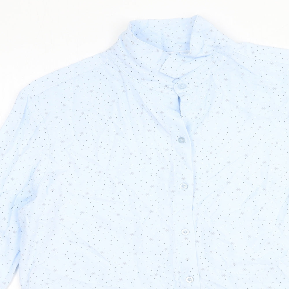 Aziz Womens Blue Geometric Polyester Basic Button-Up Size L Collared - Star Pattern