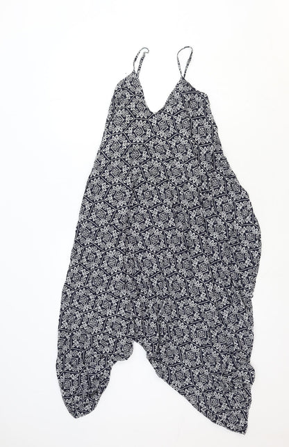 New Look Womens Blue Geometric Polyester Jumpsuit One-Piece Size 6 Pullover