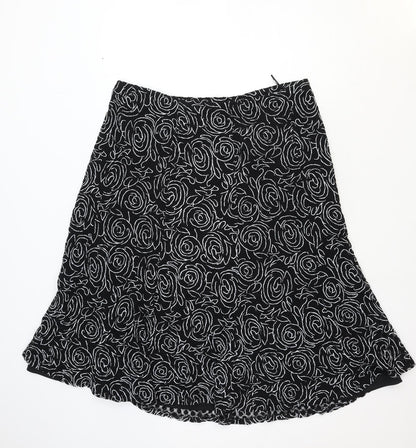 Ann Harvey Womens Black Floral Nylon Swing Skirt Size L