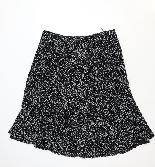 Ann Harvey Womens Black Floral Nylon Swing Skirt Size L