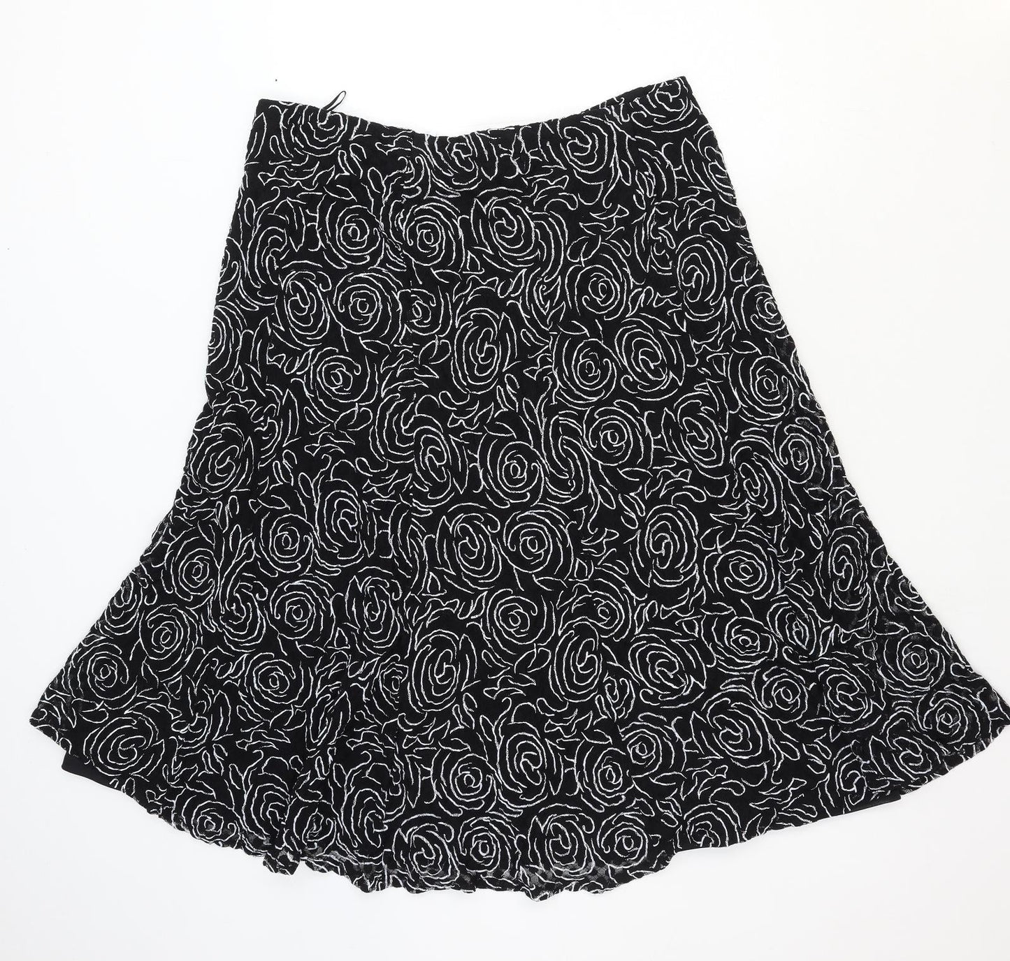 Ann Harvey Womens Black Floral Nylon Swing Skirt Size L