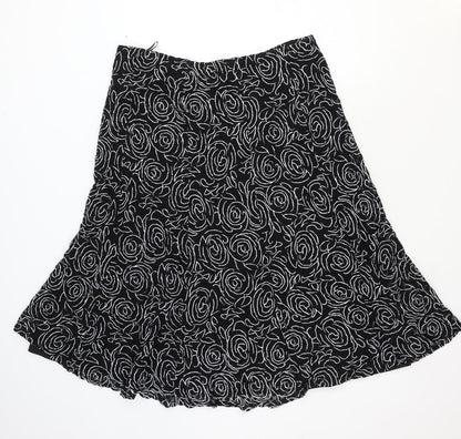 Ann Harvey Womens Black Floral Nylon Swing Skirt Size L