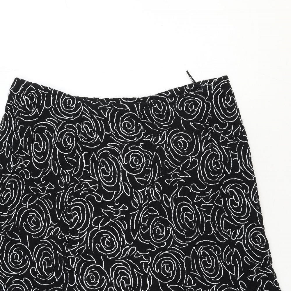 Ann Harvey Womens Black Floral Nylon Swing Skirt Size L